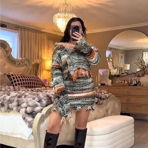 Fashion Nova Multicolor Fringe Sweater Dress